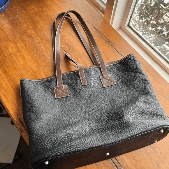 Talbots Made in Italy Black Pebbled Leather Tote Bag w/ Pouch - Picture 5 of 10